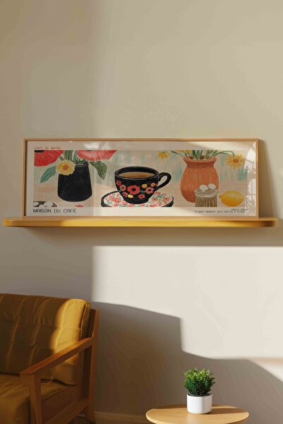 Buka Shops Maison du Café Kahve ve Çiçekler Panoramik Çerçeveli Tablo