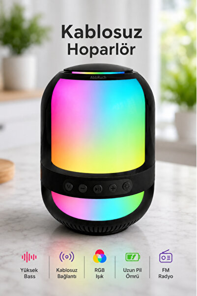 Abbruch RGB Bluetooth Hoparlör Yüksek Bass Kablosuz Bağlantı FM Radyo Uzun Pi...