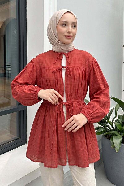 zenne تونيك طويل برباط أمامي 262338 - أحمر