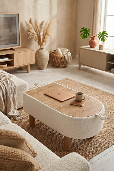 Zem Foster Sandıklı Mekanizmalı Orta Sehpa/Bench, Kırık Beyaz