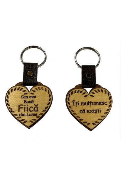 LimArt Breloc personalizat din lemn MDF și piele, în formă de inimă, model  "...