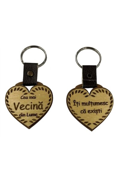 LimArt Breloc personalizat din lemn MDF și piele, în formă de inimă, model „C...