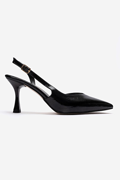Lizzu Women's Pointed Toe Open Back 8 cm Goblet Heeled Shoes Hary