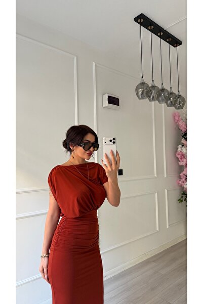 Daves Tile Asymmetric Collar Stretchy Dress