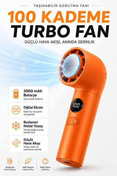 XBeam Buzlanan Turbo Fanlı El Vantilatör 100 Kademe Hız Ayarlı Dijital Ekranl...