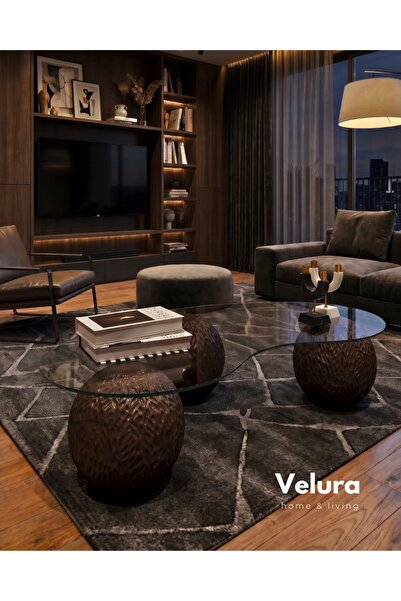 Velura Home & Living Küre Orta Sehpa - Dragon - Koyu Ceviz - Şeffaf Fasulye