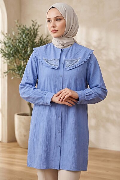 TOFİSA Stone Detailed Strawberry Tunic Baby Blue - 1326-Bebe-Mavi