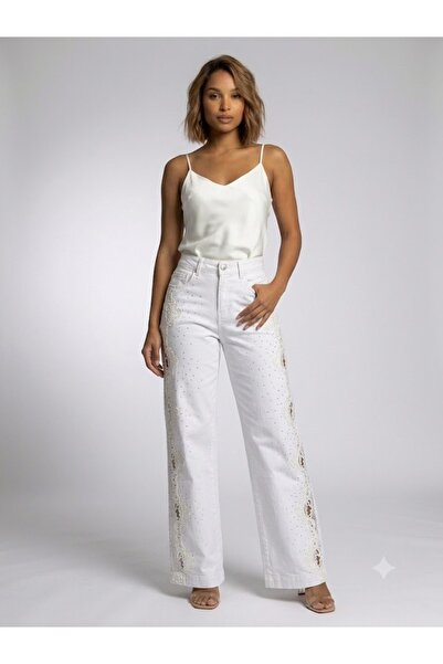 centilmen Oni̇x Wide Leg Stoned Jean with Lace Detail 2727