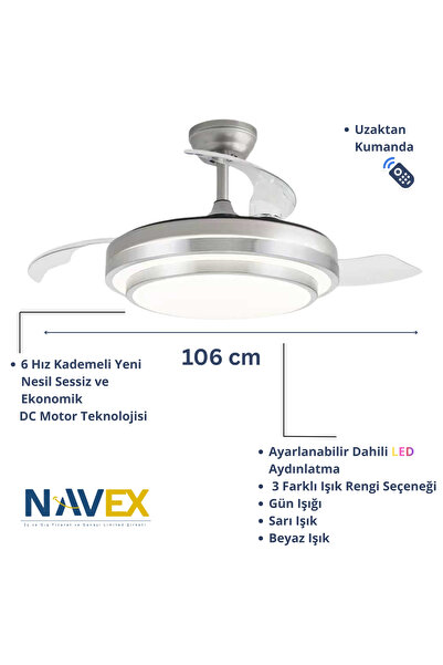 NAVEX -S Gizli Kanat Tavan Vantilatörü 106 cm