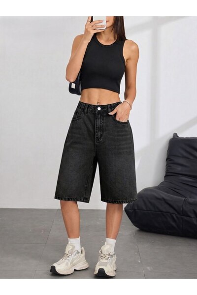 WKM Kadın Relaxed Fit Asit Yıkama Denim şort