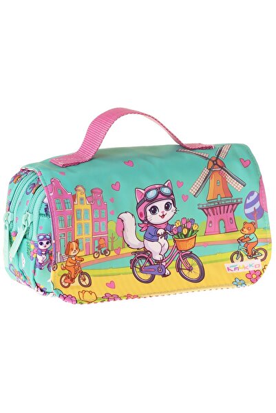 KAUKKO Geantă elegantă pentru creion cu imprimeu pisică și bicicletă pentru f...