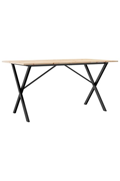 vidaxl Masă de bucătărie, cadru X, 140x80x75cm lemn masiv pin și Oţel