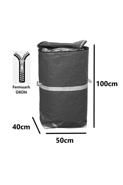 İş-Ev Branda Taşıma Çuvalı 50x40+100cm Fermuarlı Ve Cepli 170gr.Tekstil Çuvalı- (Gri)