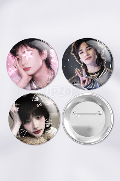 ZipZap Hyunjin Stray Kids KPOP Çanta Süsü Rozet İğneli Buton Rozet Seti (3 ADET)