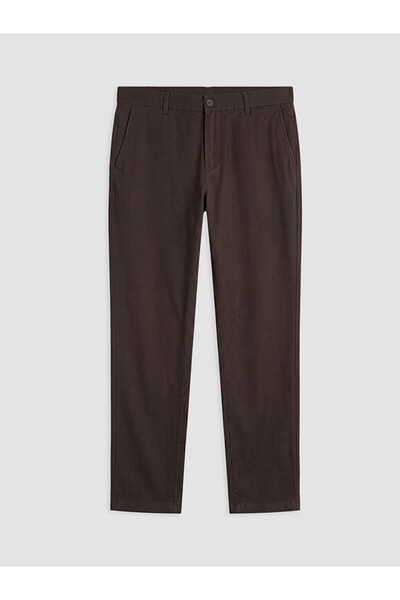 LC Waikiki Kahverengi Regular Fit Keten Karışımlı Erkek Pantolon