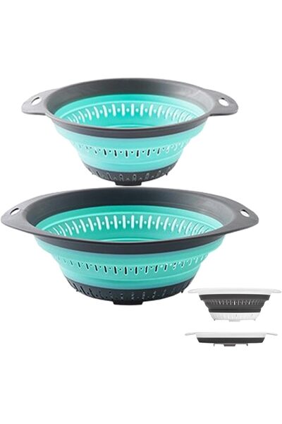 Arabest 2-Pack Collapsible Colander Set,Silicone Strainer,1.3L & 2.5L,Green,f...