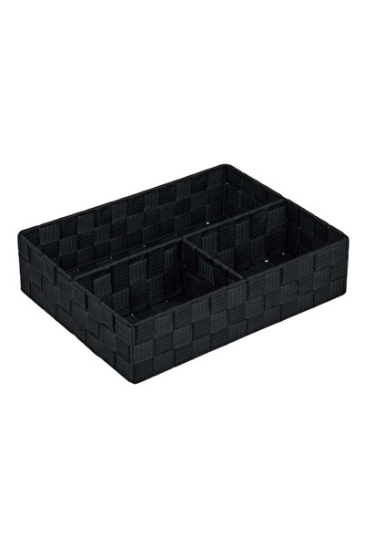 OEM Coș depozitare împletit tip ratan negru, 3 compartimente, organizator dec...