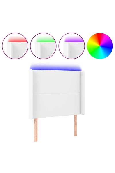 vidaxl Tăblie de pat cu LED, alb, 83x16x118/128 cm, piele ecologică