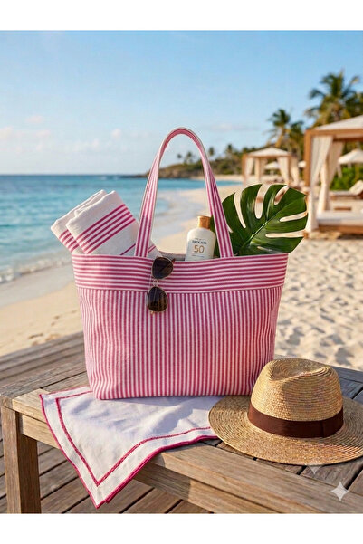 LTS bag حقيبة كتف للشاطئ مخططة باللون الأزرق الداكن