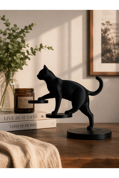 Cafio3D Dekoratif Tırmanan Kedi Biblosu Siyah 20 cm | Modern Masaüstü ve Salo...