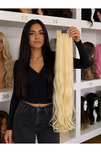 aura peruk Platin renk tonunda geniş dalgaya sahip Yarımay2yan Çıtçıt modeli