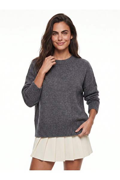 ONLOOX Anthracite Soft Knitwear Textured Crew Neck Oversize Wide Cut Comforta...