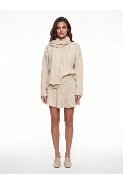 ONLOOX Light Beige Acrylic Knitwear Half Turtleneck Shawl Accessory Pleated S...
