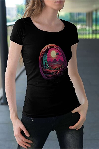 iLovePrints Futuristic Landscape with Spacecraft Tshirt