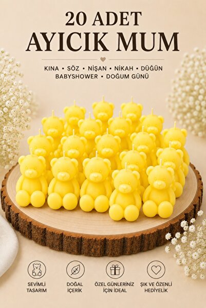 Bead 20 Adet Ayıcık Mum Kına, Söz, Nişan, Nikah, Düğün, Bebek, Babyshower, Do...