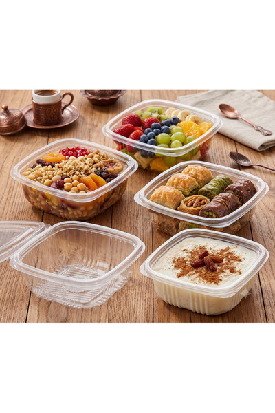 MYK Plastik Sızdırmaz Kap 500 gr Cc Kullan At Tek Kullanımlık Kapaklı Kase 25...