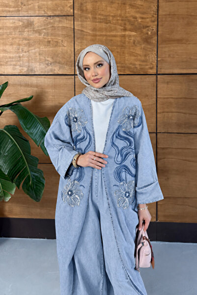 Miss Allos Women's Embroidered Bat Sleeve Jeans Set
