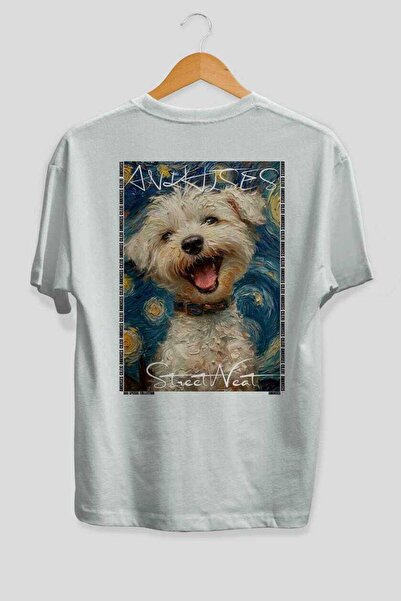 Ankhises For Dog Lovers 38 Back Dog Print White Oversize T-Shirt 100% Cotton ...