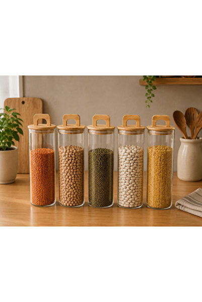 YDGR Bambu Kapaklı Cam Baharatlık Kavanozu | Çay Kahve Şeker ve Baharat Saklama Kavanozu 1800 ml
