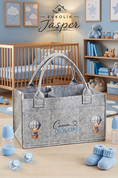 JASPER My Dear Son and Animal Figured Gray Felt Special Design Baby Care Bag ...