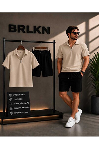 BRLKN طقم شورت عثماني بسحاب نصف واحد