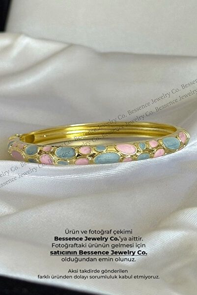 BESSENCE JEWELRY CO. 14K Gold Pembe ve Buz Mavi Mineli Çelik Bileklik
