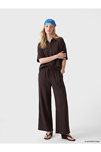 LC Waikiki Cc Collection’dan XSIDE Kahverengi Beli Lastikli Müslin Kadın Pant...