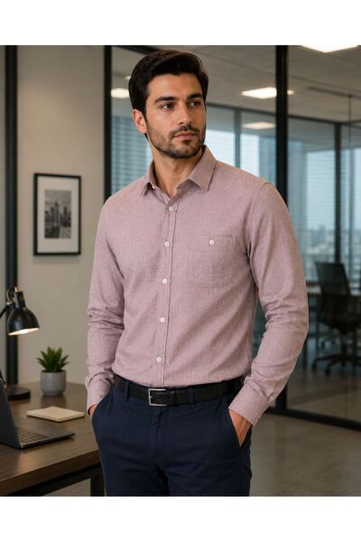 GÖMLEK GALERİSİ Men's Classic Wide Cut Straight Oxford Long Sleeve Shirt