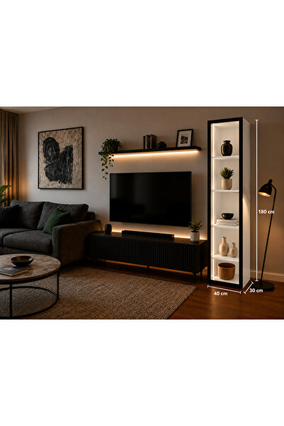 xhomedekor (180x40x30)Vitrin gümüşlük sergi dolabı kahve köşesi çok amaçlı dolap