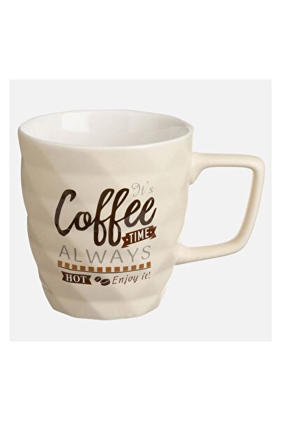 OEM Cană New Bone crem 390ml, mesaj Coffee, model romburi