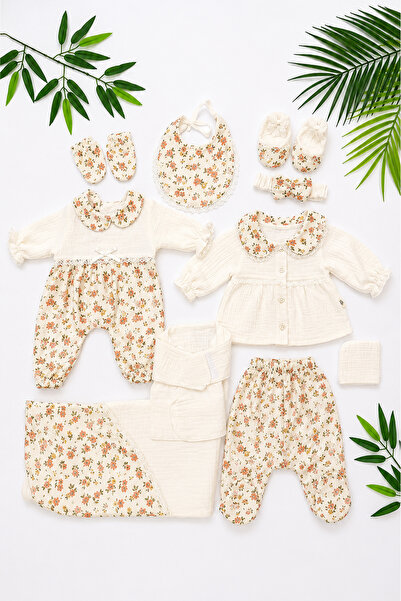 Sitilin Baby Girl Newborn Embroidered Fancy Natural Muslin 10-Piece Luxury Ho...