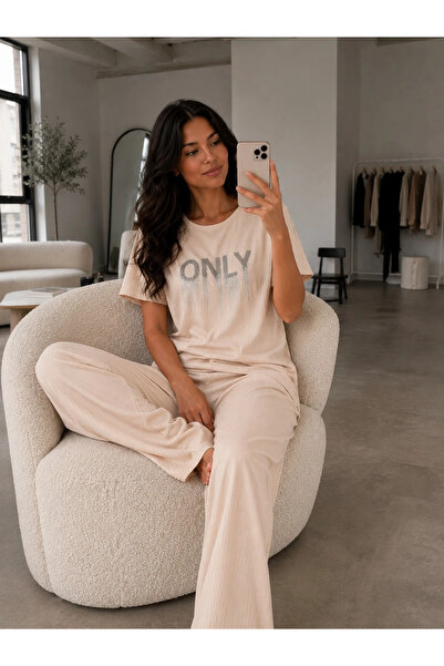 1way Comfortable and Stylish Home Pajamas, Striped T-Shirt and Wide-Leg Pants...