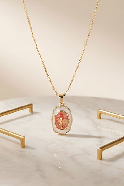 bacc Salmon Rose Figured Enamel Vintage Medallion Necklace