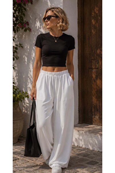 ibeeka - Κοντομάνικο Basic Crop T-Shirt 100% Βαμβάκι // Κίτρινο - Λευκό - Μαύ...