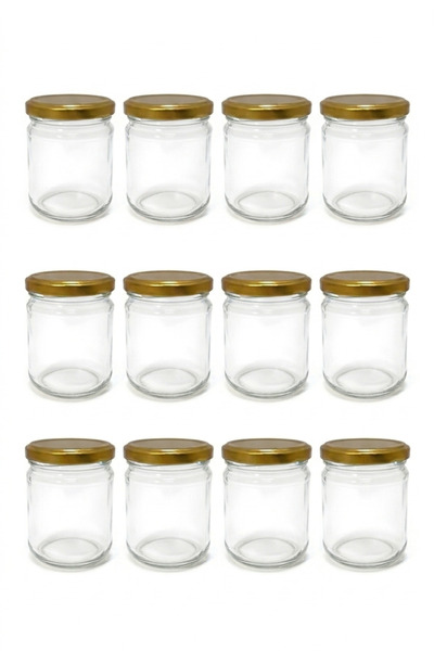 Generic Set of 12 Cylindrical Glass Jars 212ml - Champagne Gold Lid - For Hon...