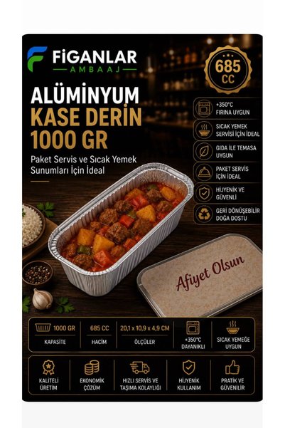 figanlar ambalaj Alüminyum Kase Derin 1000 Gr 685 cc Kâğıt Kapak Uyumlu Paket Servis Kabı 100 adet