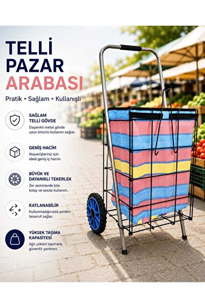 SAYRA HOMES TELLİ PAZAR ARABASI BÜYÜK TEKERLEKLİ 20 KG TAŞIMA KAPASİTELİ ALIŞ...