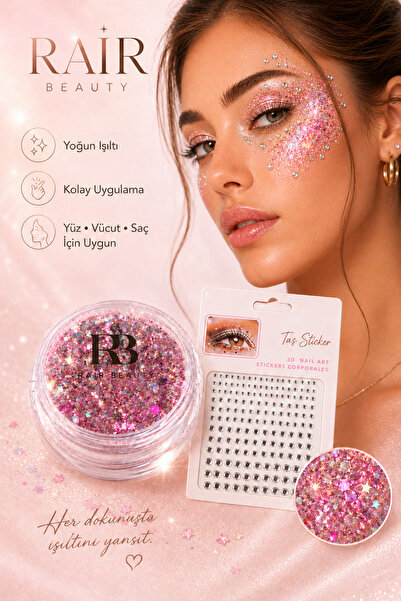 RAİR BEAUTY Glitter Far Jel Far Pembe Renk ve Süsleme Taşı Set
