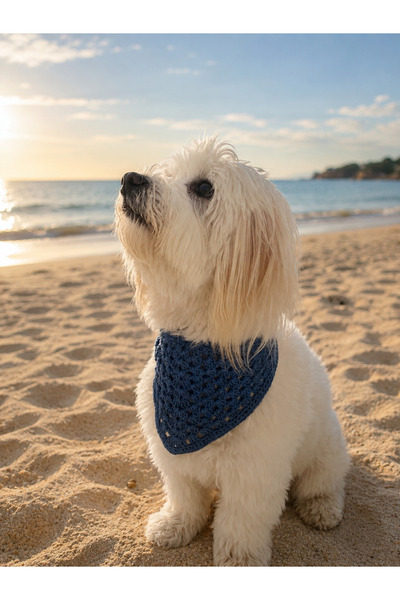 lunera Hand Knitted Dog Bandana 100% Cotton Blue Neck Accessory - Scarf