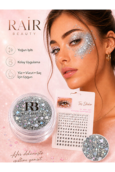 RAİR BEAUTY Glitter Far Jel Far Gri Renk ve Süsleme Taşı Set